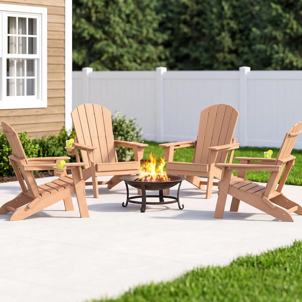 HDPE Folding Adirondack Chair with Cup Holder, Cedar