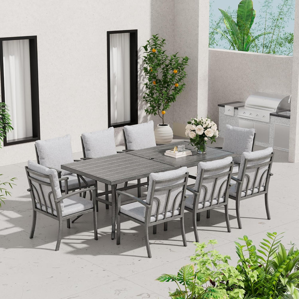 HAPPATIO 9-Piece Patio Dining Set - All Aluminum Table and Chairs for 8, Incl...