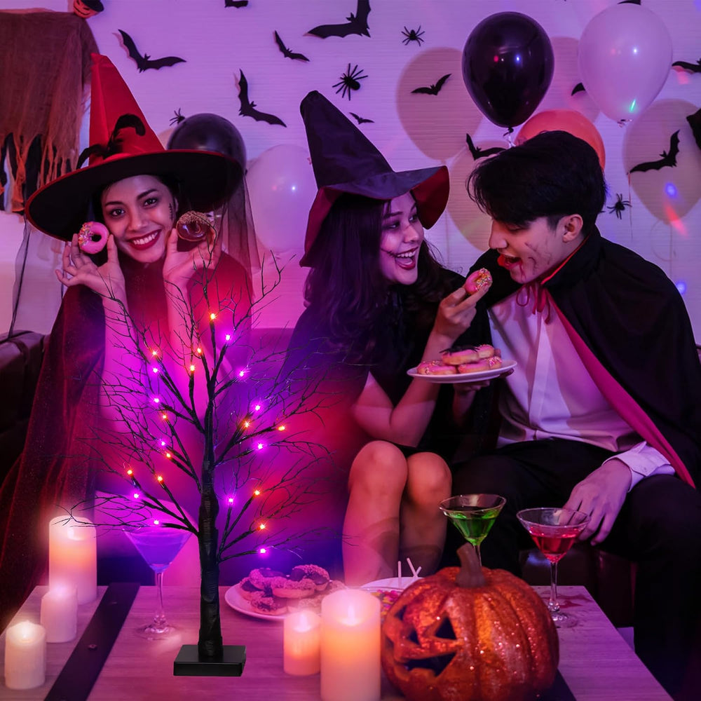 Halloween Decorations Indoor 2 Pack 24 Inch Black Halloween Tree with 48 Oran...