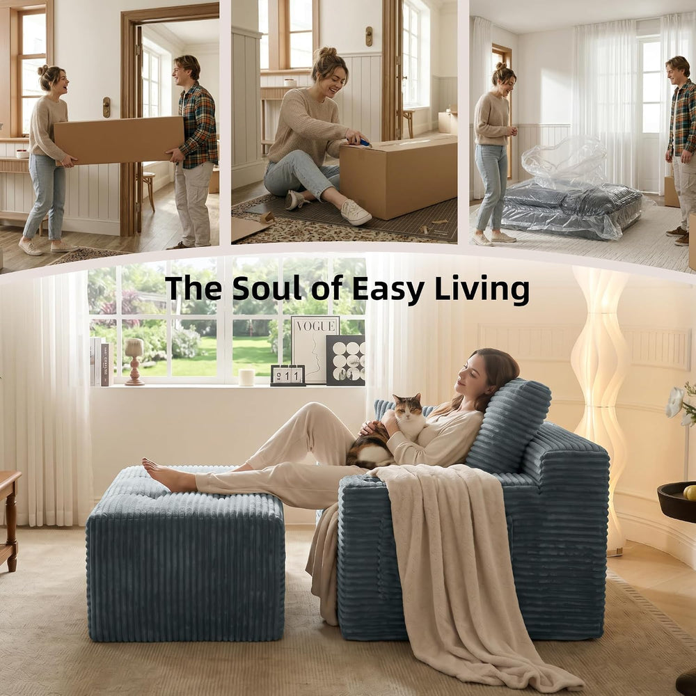 66" Oversized Boneless Chaise Lounge Chair with Ottoman Indoor