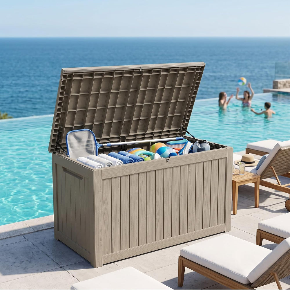 300 Gallon Resin Deck Box Waterproof Outdoor Storage Box for Patio Furniture ...