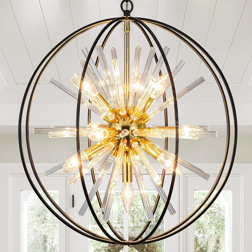 Vezzio Modern Black and Gold Sputnik Chandelier for Living Room