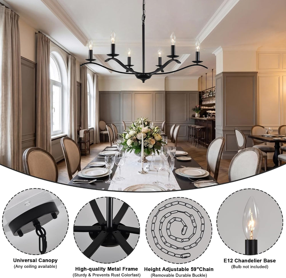 30" Black Chandeliers for Dining Room 6-Light Farmhouse High Ceiling Cha...