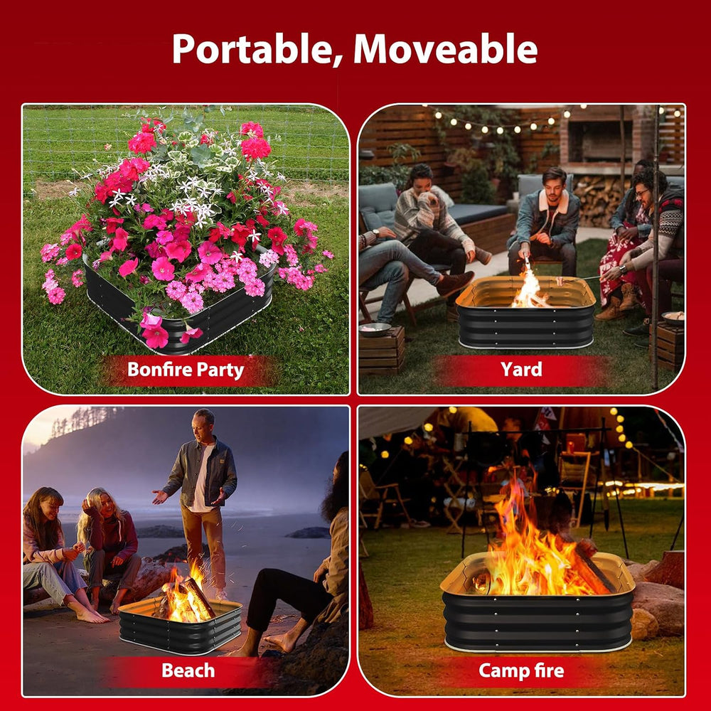 Fire Pit 36 Inch, Height 11.5 Inch, Square Galvanized Steel Fire Pit for Outs...