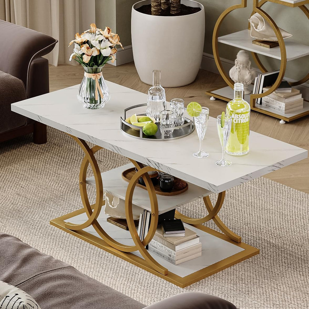 GiftGo Rustic Coffee Table with Storage Modern 3 Tier Center Living Room Tabl...