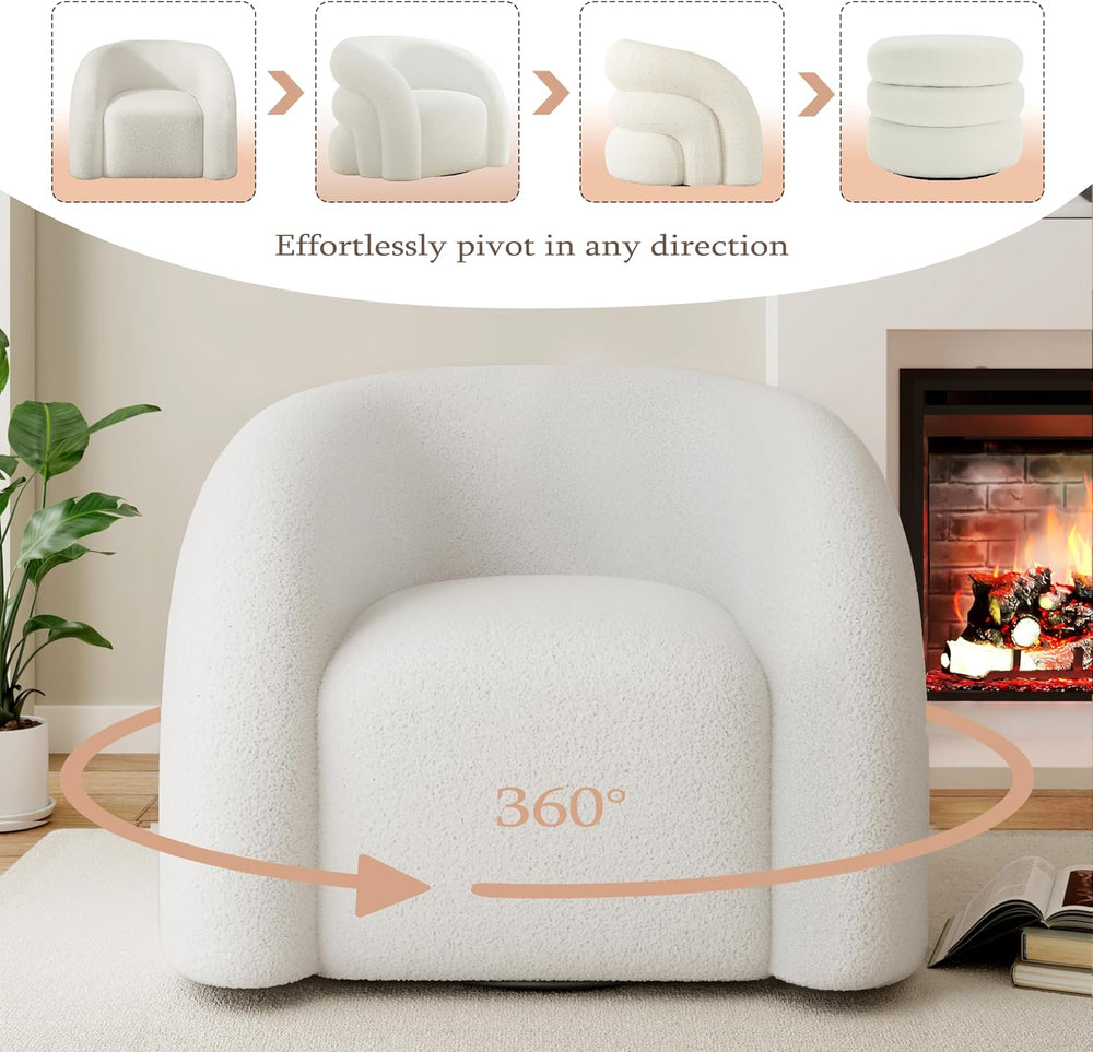 360° Swivel Accent Chair, Teddy Sherpa Barrel Chairs,No Assembly Required