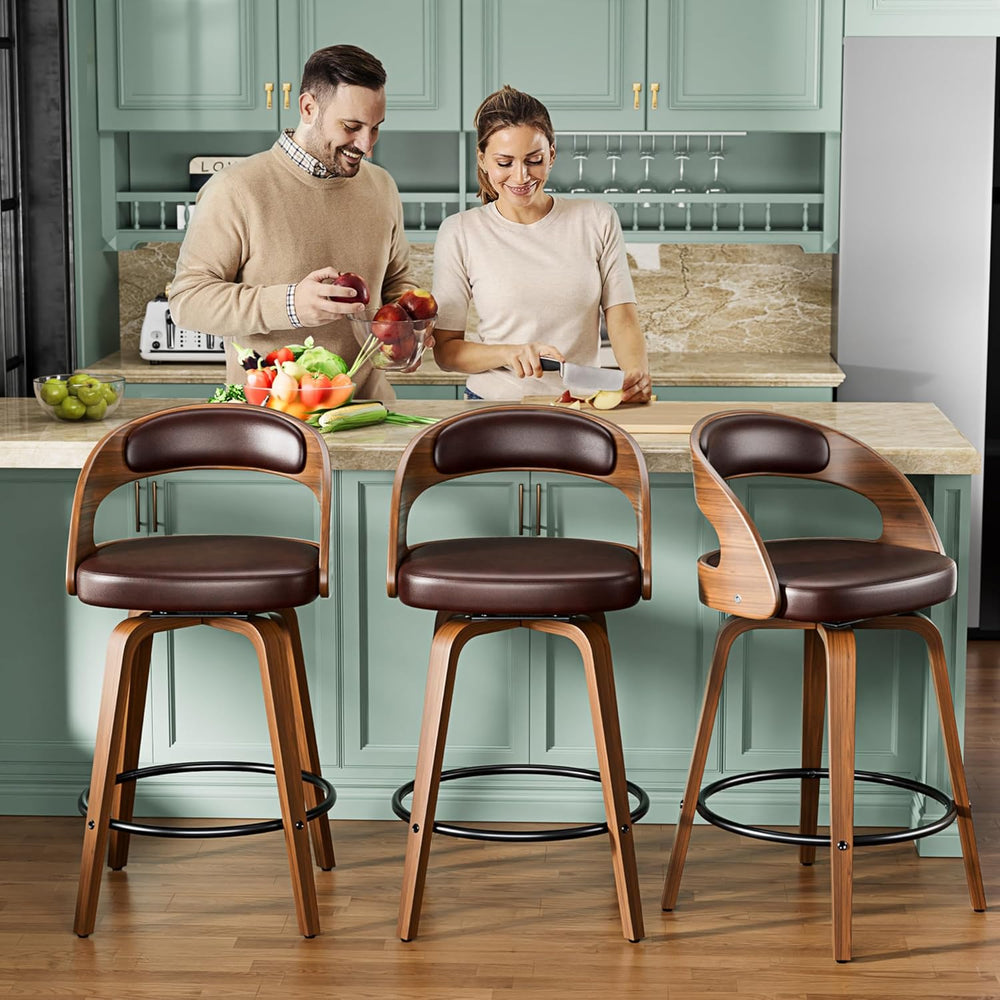 YaFiti Bar Stools Set of 2, 26" Bentwood Counter Height Barstools, Brown