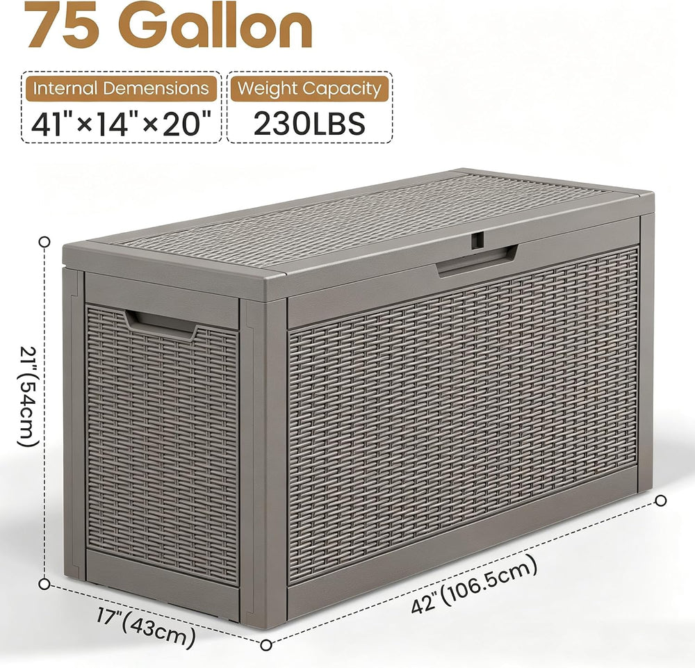 Outdoor Storage Box Waterproof, 75 Gallon Deck Box for Patio Storage