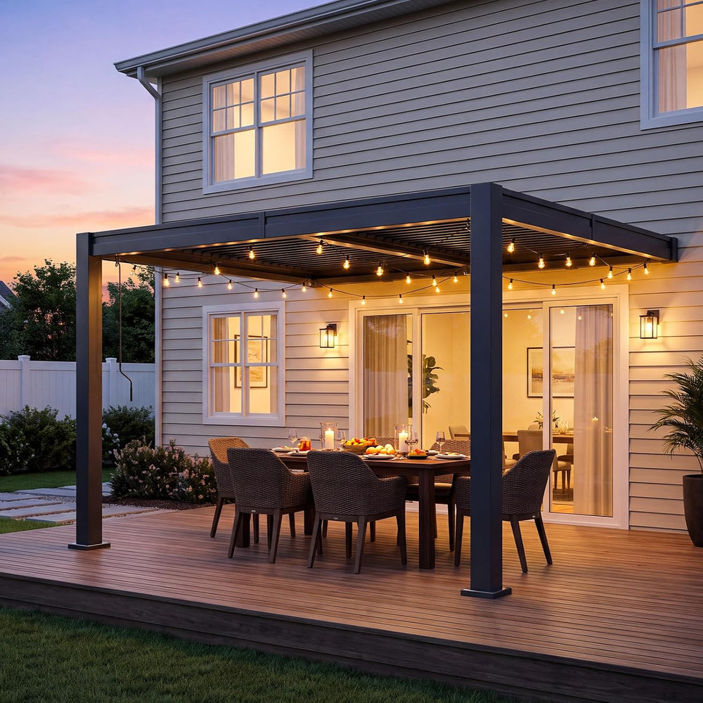 Aoxun Wall Mounted Pergola 10x12 Louvered pergola with Slight Slope Roof