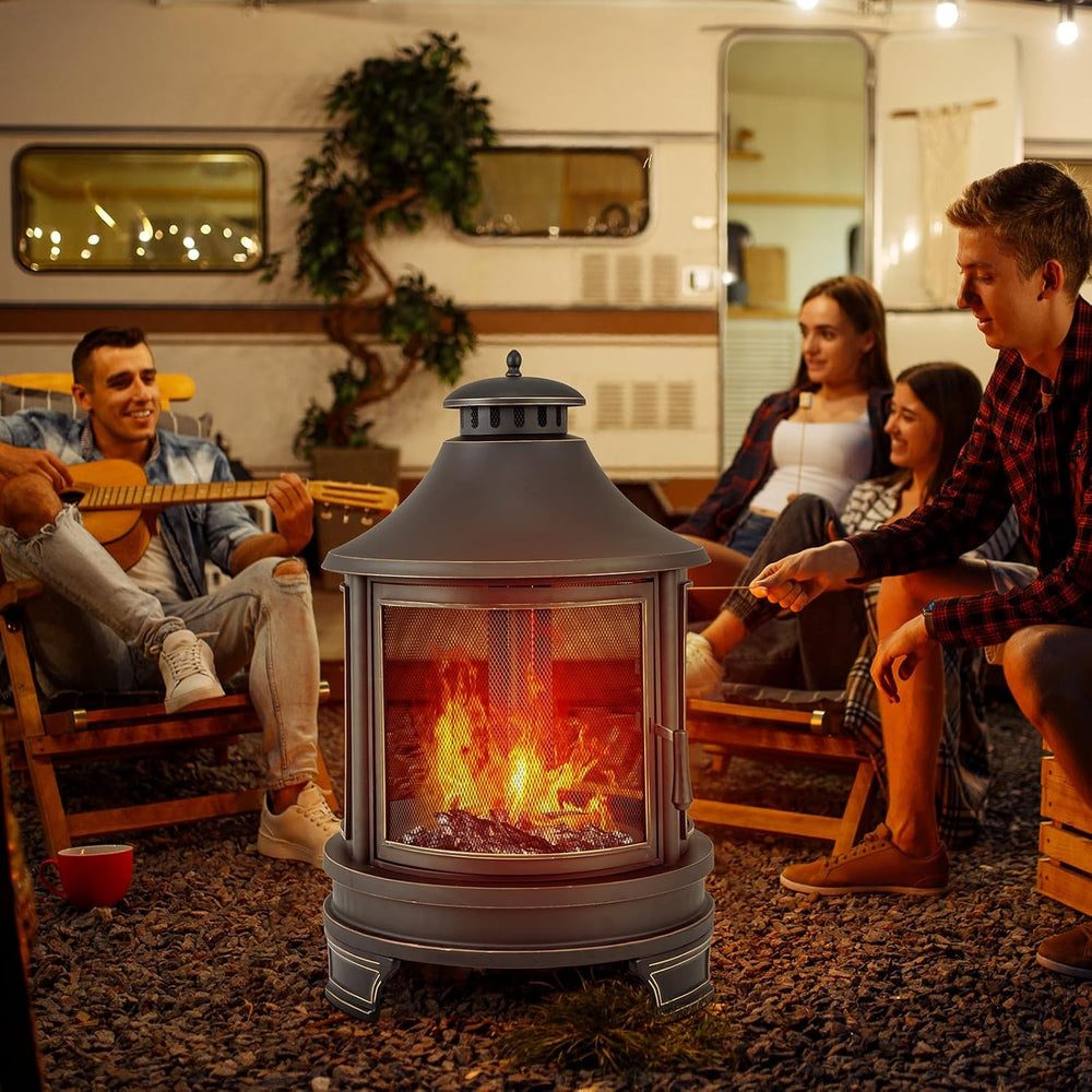 Giantex 2 in 1 Outdoor Fire Pit with Grill, 30 Inch Metal Chiminea, Wood Burn...
