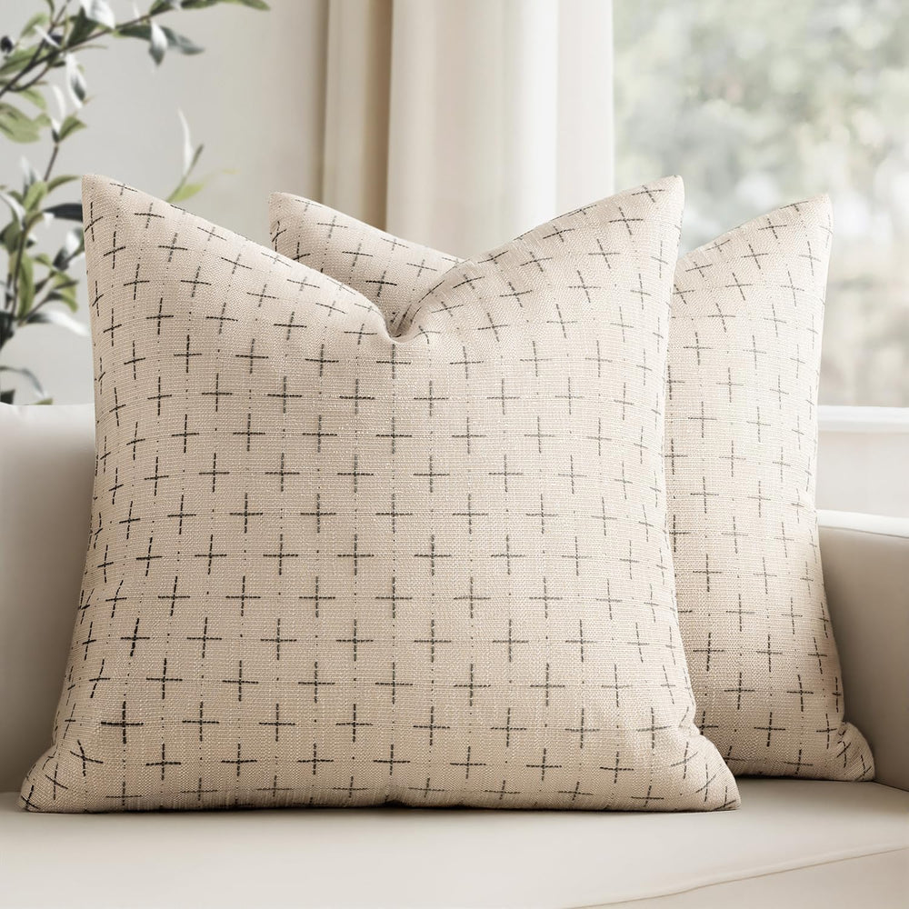 MIULEE Pack of 2 Decorative Burlap Linen Euro Sham Christmas Throw Pillow Cov...