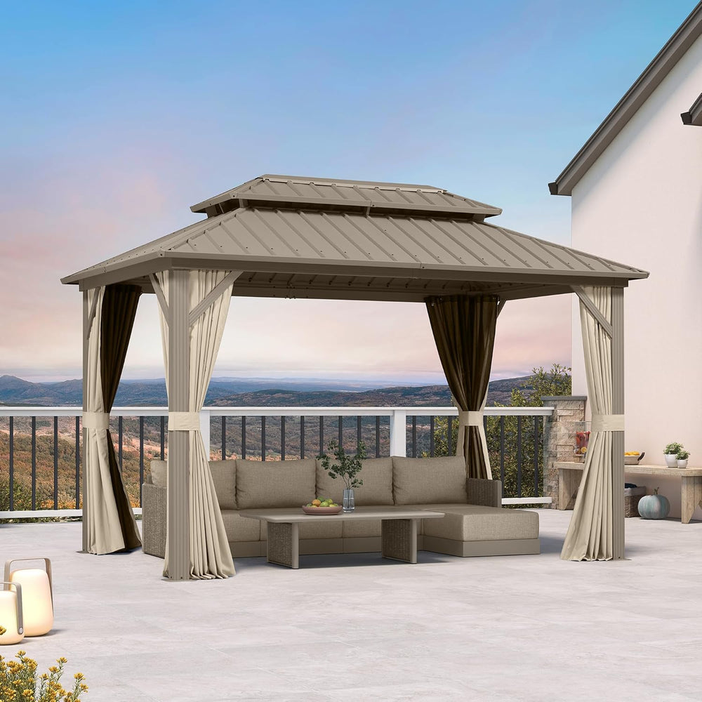 PURPLE LEAF Outdoor Hardtop Gazebo 8' x 12' Champagne Aluminum Structure