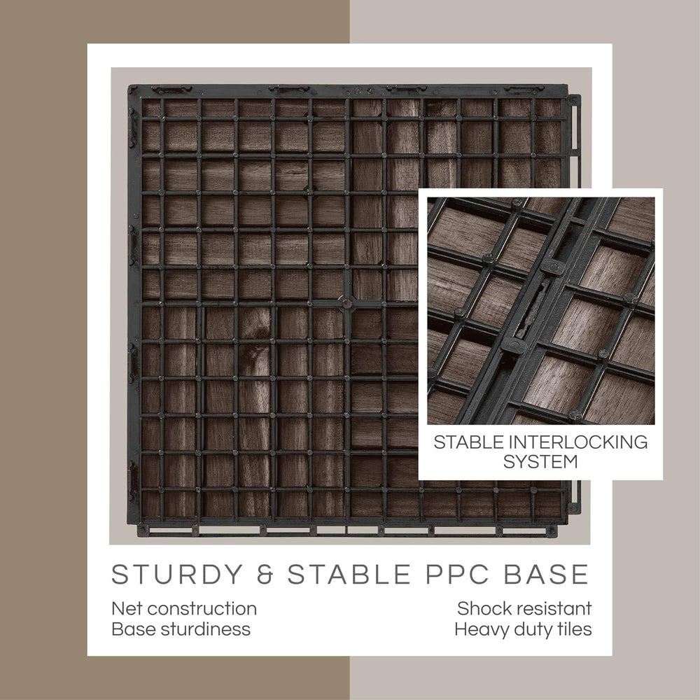THYOI Premium Deck Tiles, 10 Pcs Patio Flooring -Espresso- Crossed Pattern