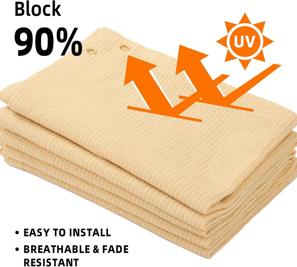 JUNFLYING 90% Shade Cloth 12x12ft, Patio Pergola Sun Cover with Grommets