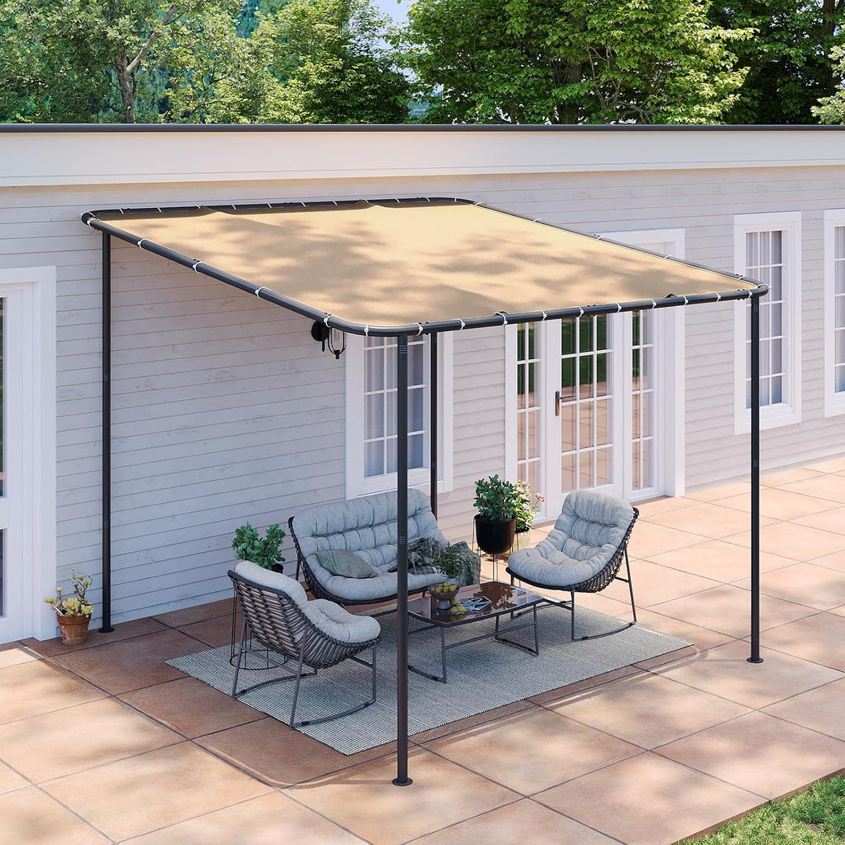 aoxun 10x10 lean-to gazebo,sloped pergola porch canopy awning, main product view