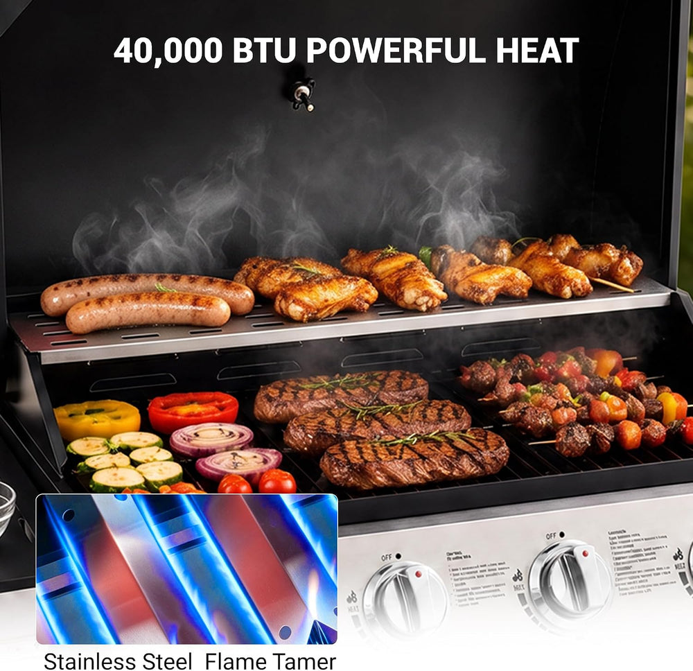 HUGROVE 4-Burner Propane Gas Grill for Outdoor Cooking 40000 BTU Black
