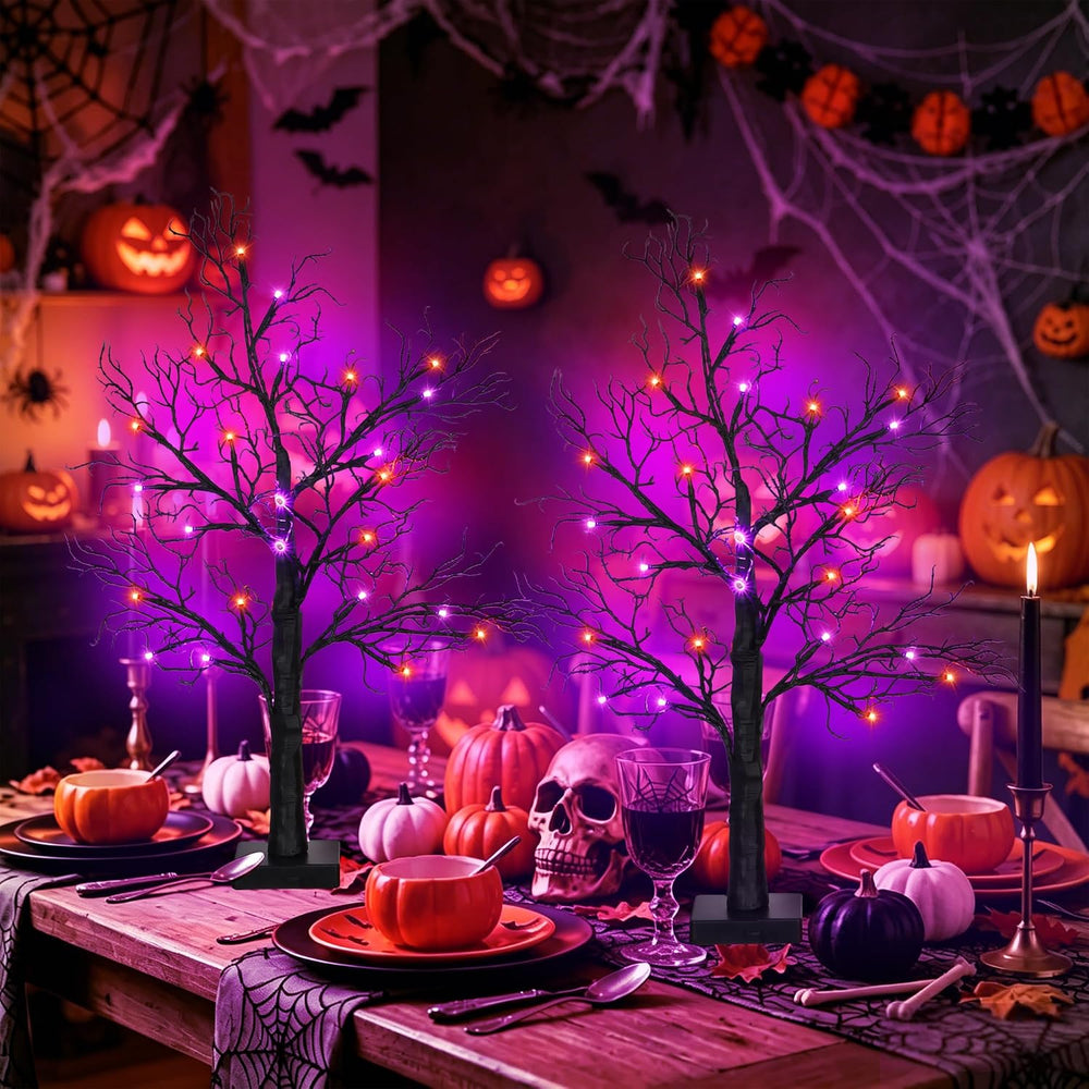 [Timer] 2 Pack Halloween Decorations Indoor, 24 Inch Lighted Black Halloween ...