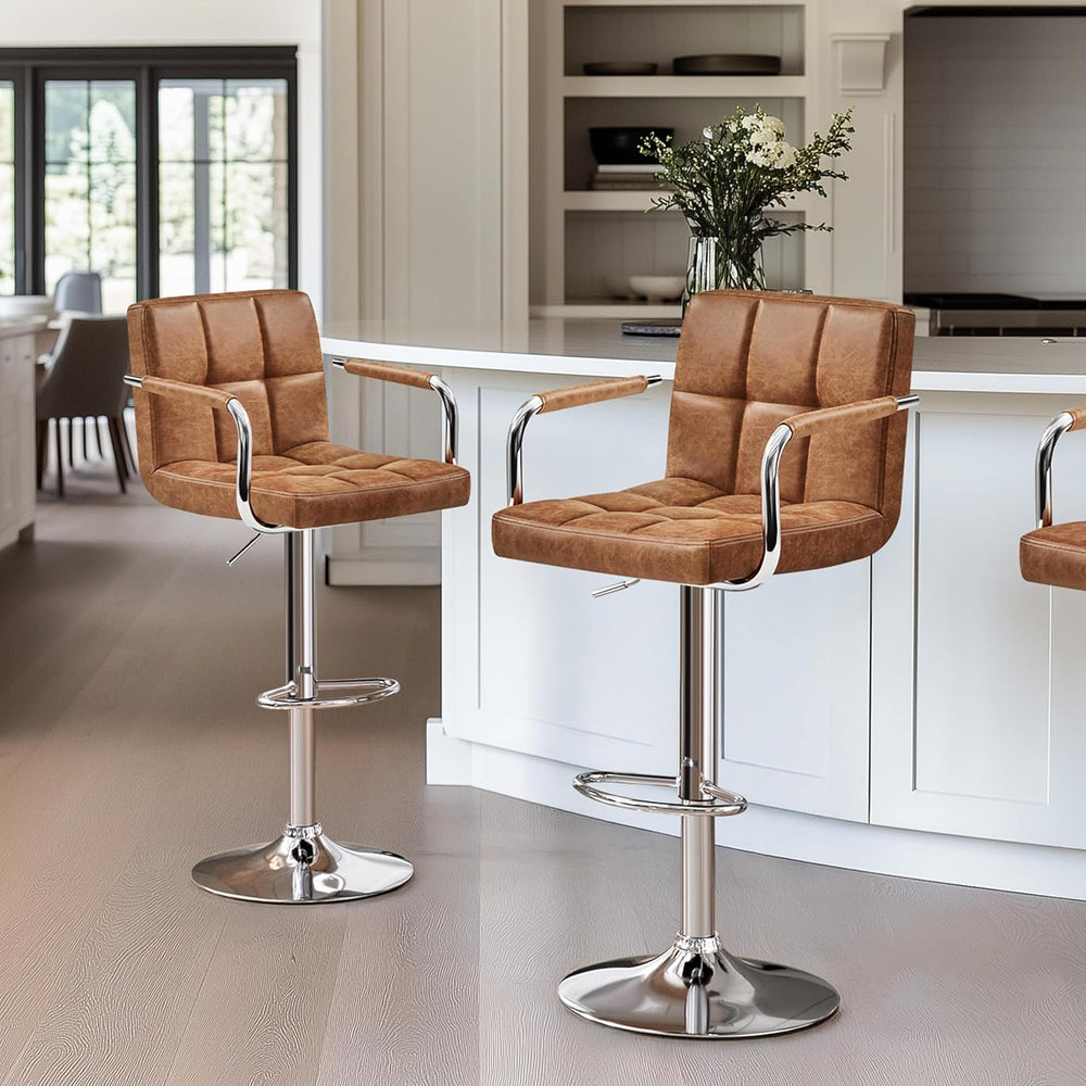 Yaheetech Bar Stools Set of 2 with Backs, Height Adjustable, Retro Brown
