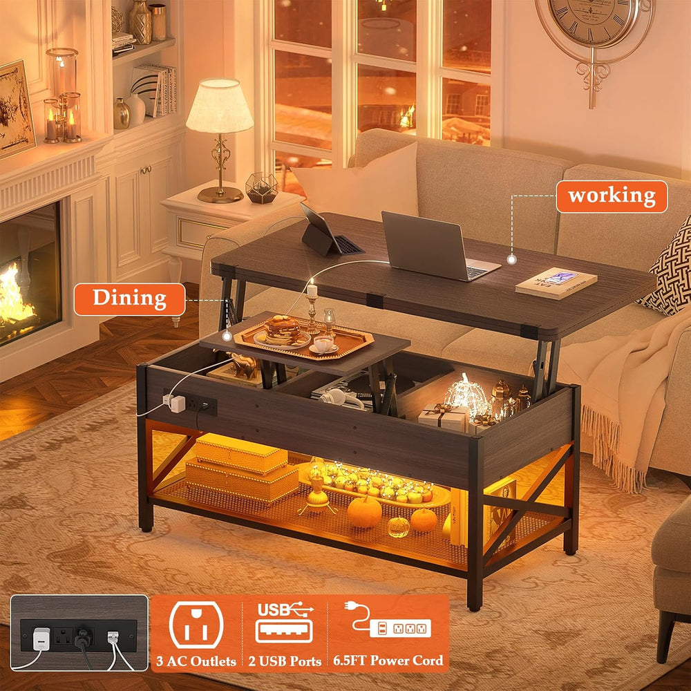 Aheaplus Coffee Table Lift Top Multi-Function Coffee Table Converts to Dining...