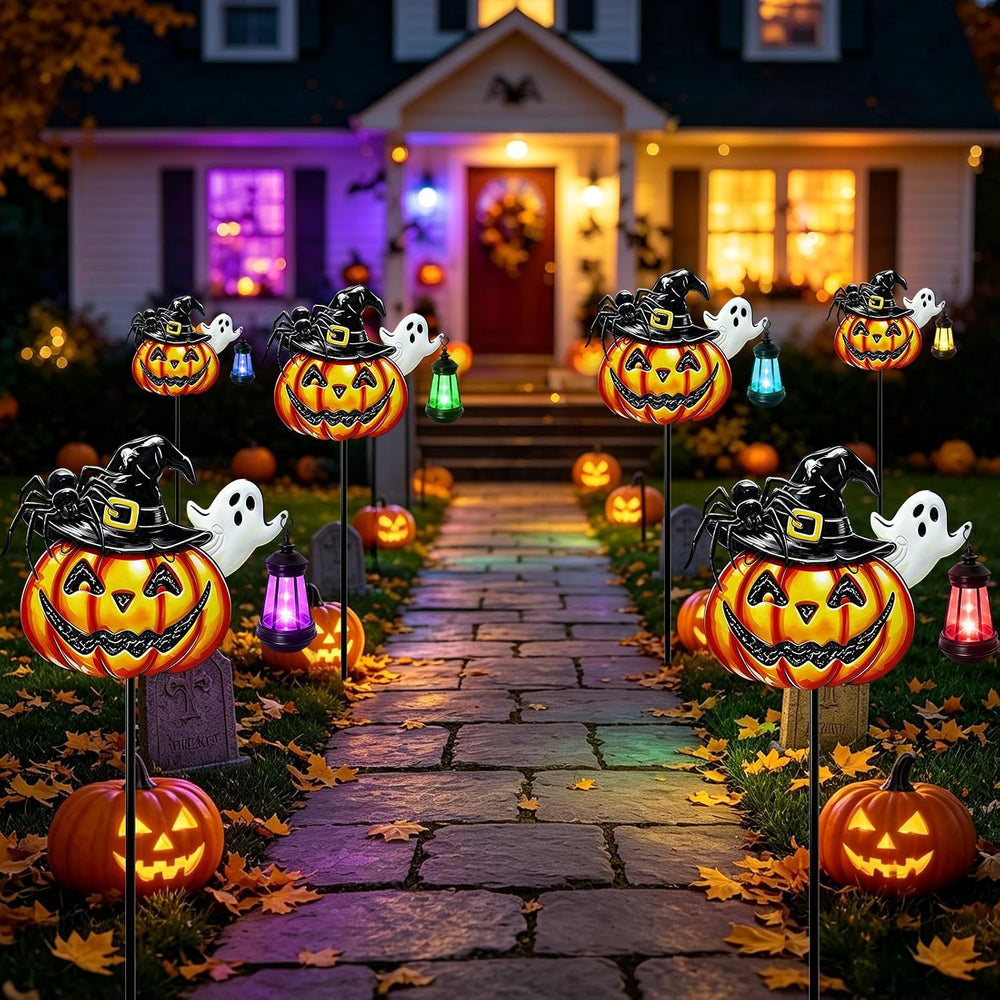 VOOKRY 2 Pack Halloween Pumpkin Lights Outdoor,Metal Pumpkin Stake &Lantern
