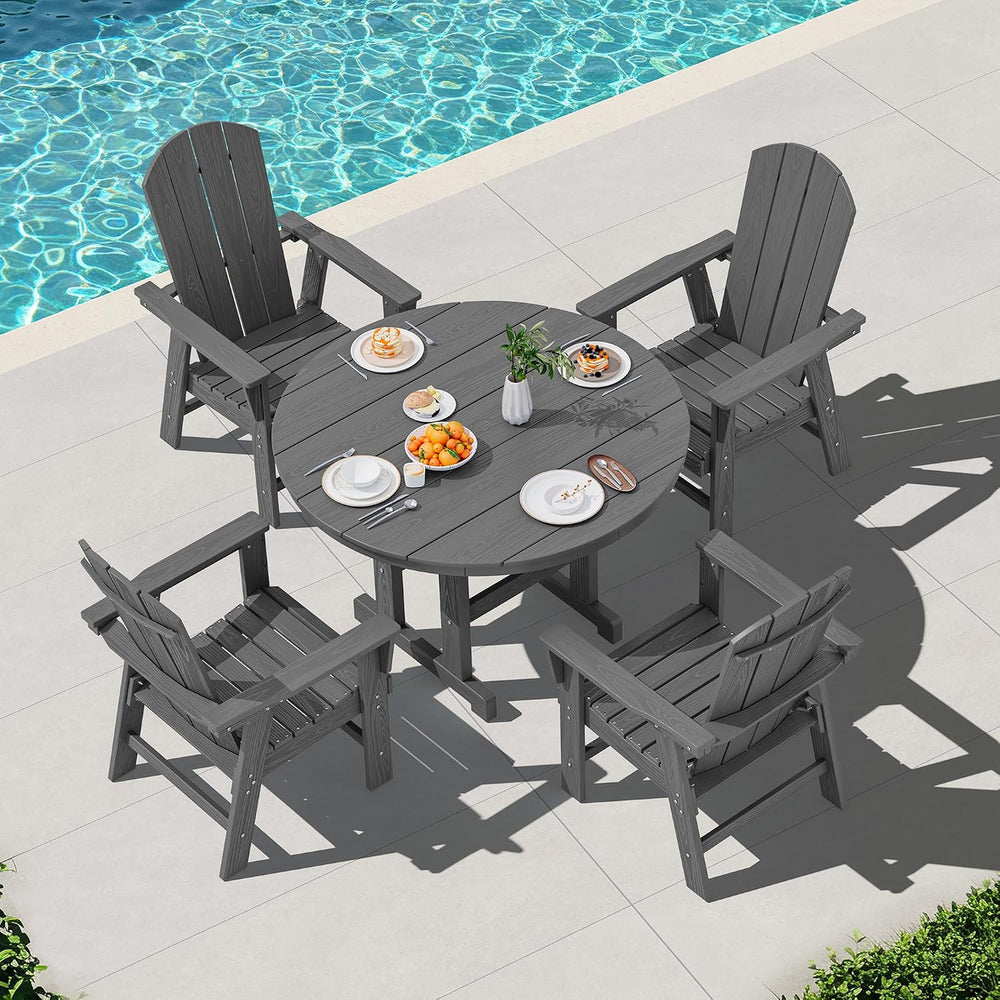 SERWALL 5-Piece Patio Dining Set, 45" Table & 4 Adirondack Chairs, Grey