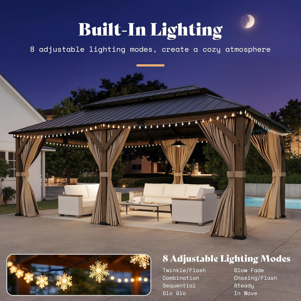 AMERLIFE 12x20FT Hardtop Gazebo with Double Roof, Privacy Curtain & Netting