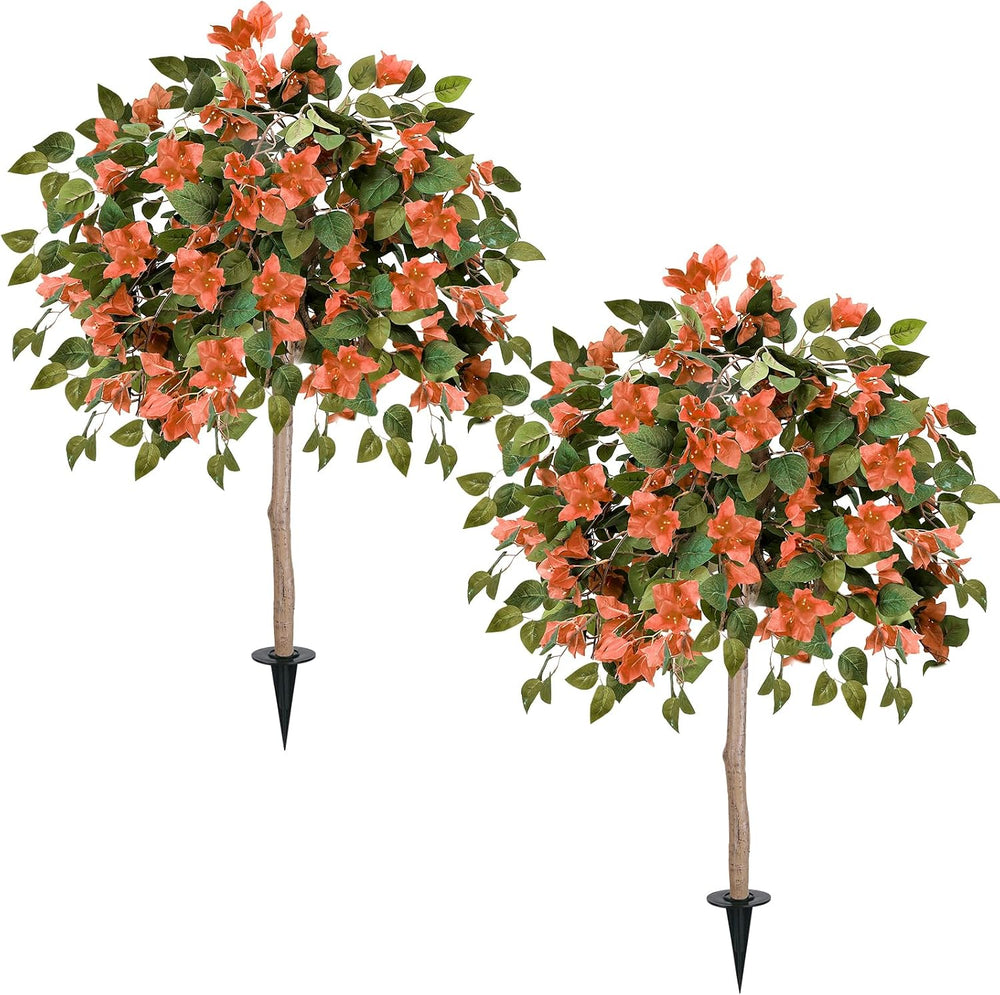 2PCS Fall Tree 4FT Artificial Bougainvillea Tree with Ground Spike UV Resista...