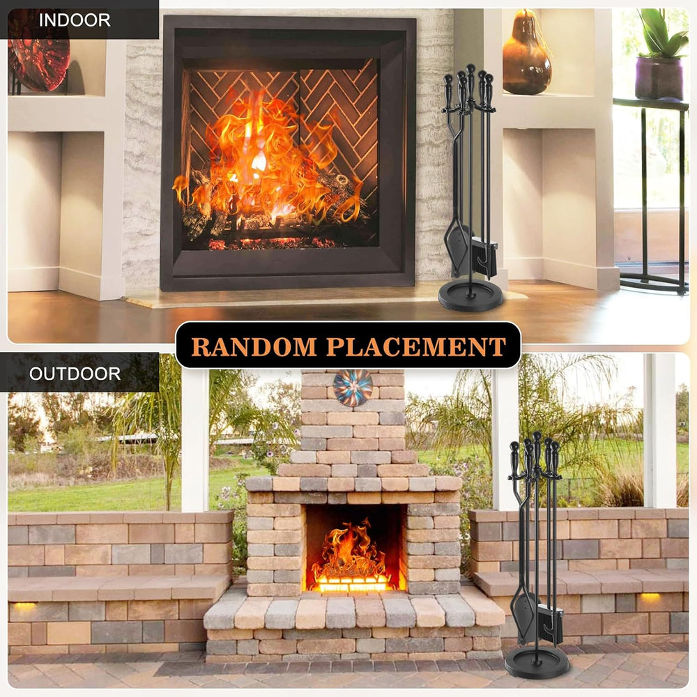 Gtongoko Fireplace Tools Set 5 Pcs 30.5 Inch Black Wrought Iron Large Fire Pl...