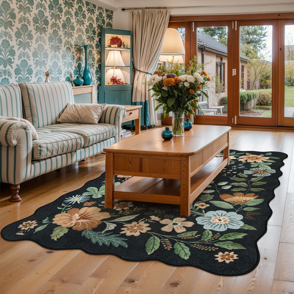 Lahome Floral Rugs for Living Room, 5x7 Area Rugs Soft Washable Bedroom Rug