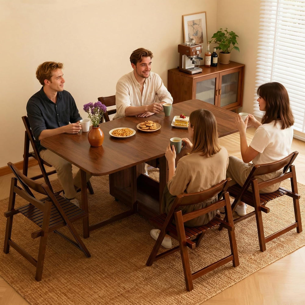 Folding Dining Table and Chairs - 51" Fully Assembled Drop Leaf Table 4-...