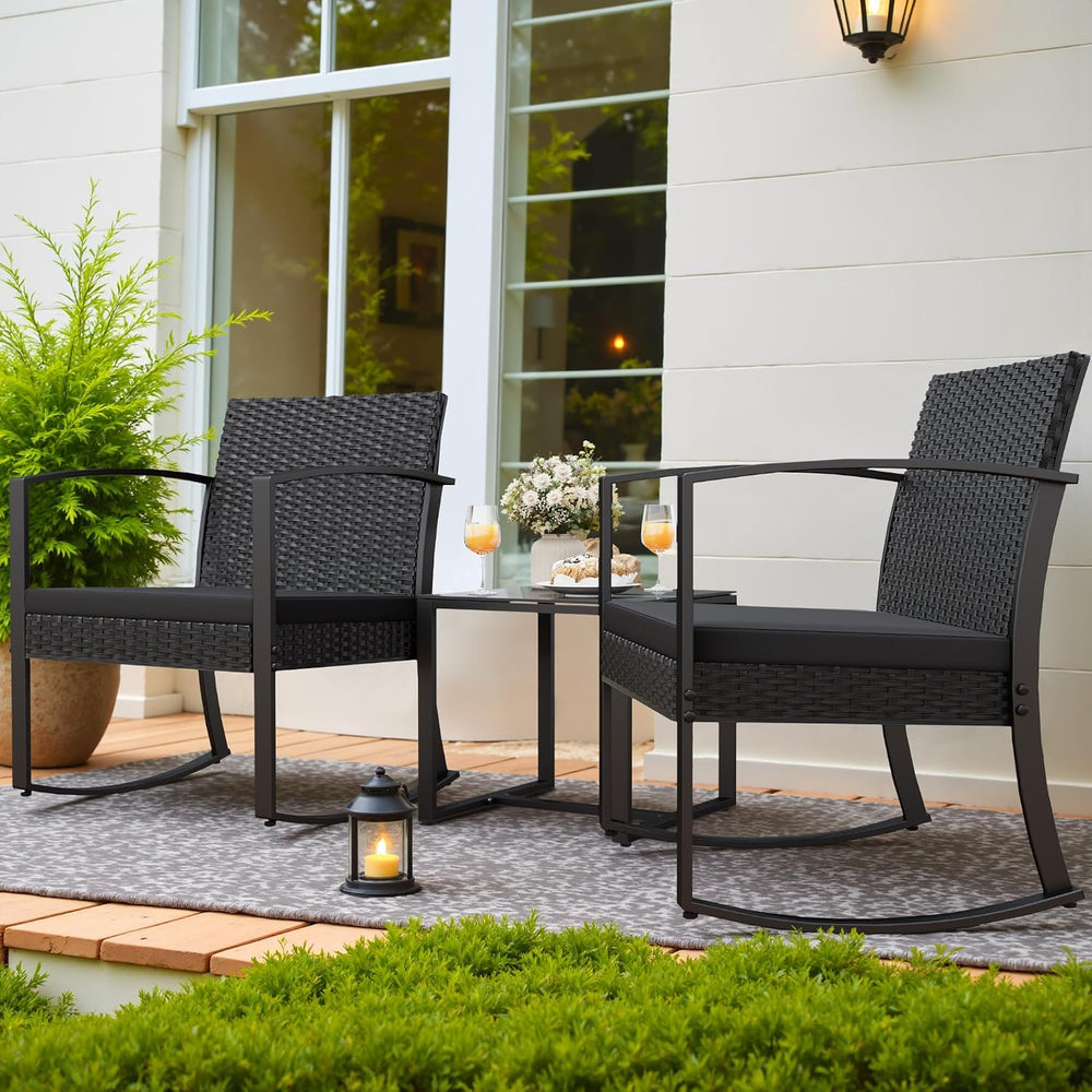 Homall Patio Furniture Set 3 Piece Resin Outdoor Bistro Set Rocking Patio Cha...