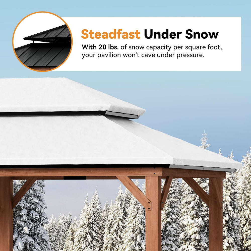 Modern Shade Wood Gazebo 12x20 with Double Galvanized Steel Roof