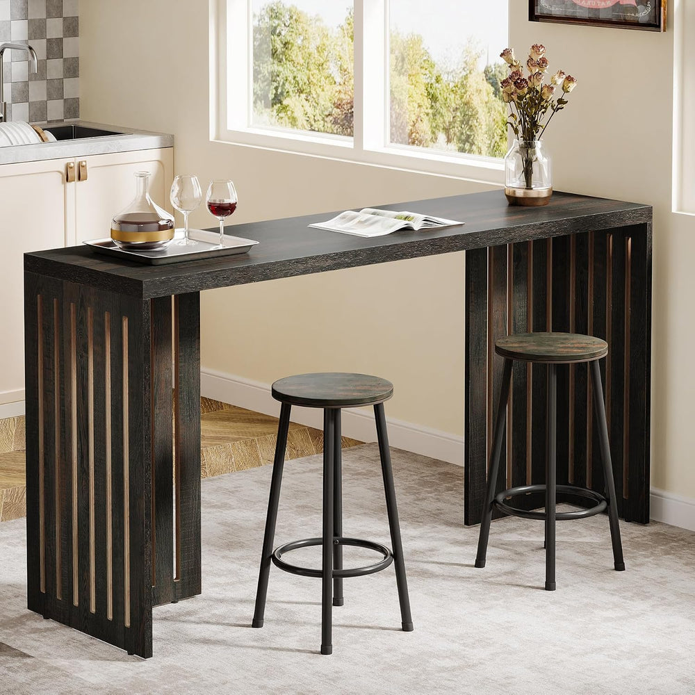 Tribesigns 63-Inch Bar Table with Louvered Base, Black Brown