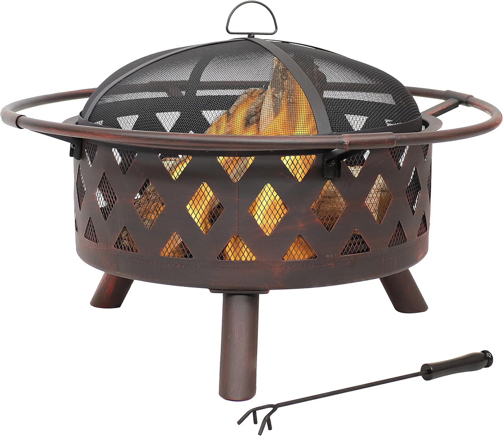 Sunnydaze Crossweave 30" Small Outdoor Fire Pit, Wood Burning, Round