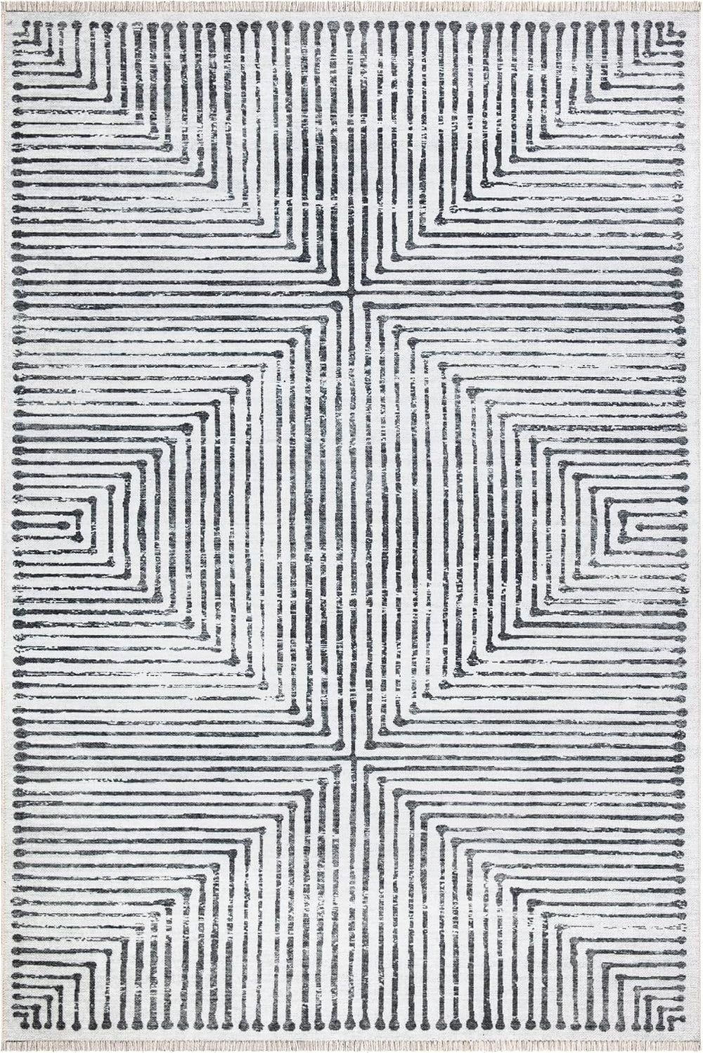 Bloom Rugs Caria Washable Non-Slip 9x12 Rug - Ivory/Black Striped Area Rug fo...