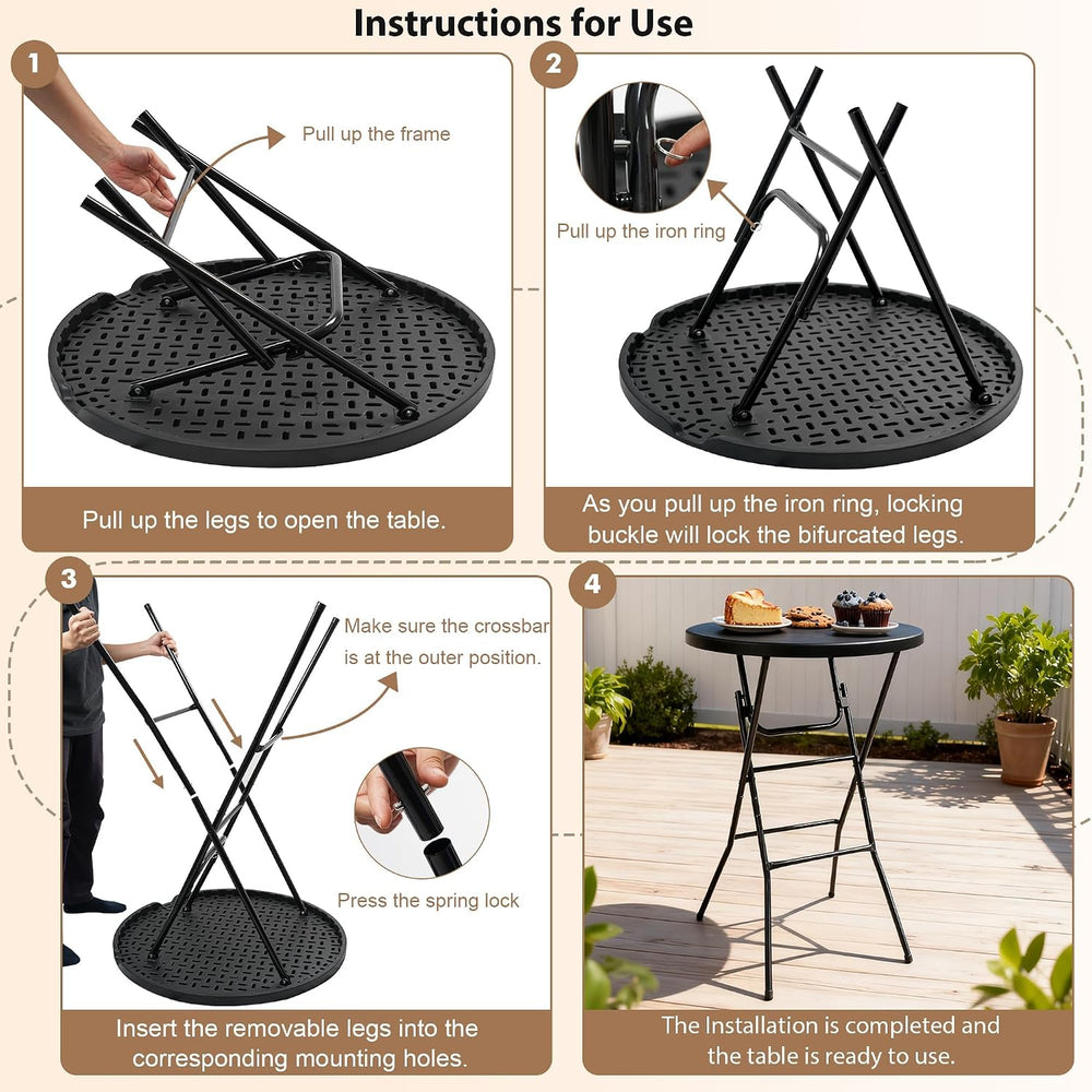 Cocktail Table, D32in x H43.3in Folding Round Cocktail Table High Top