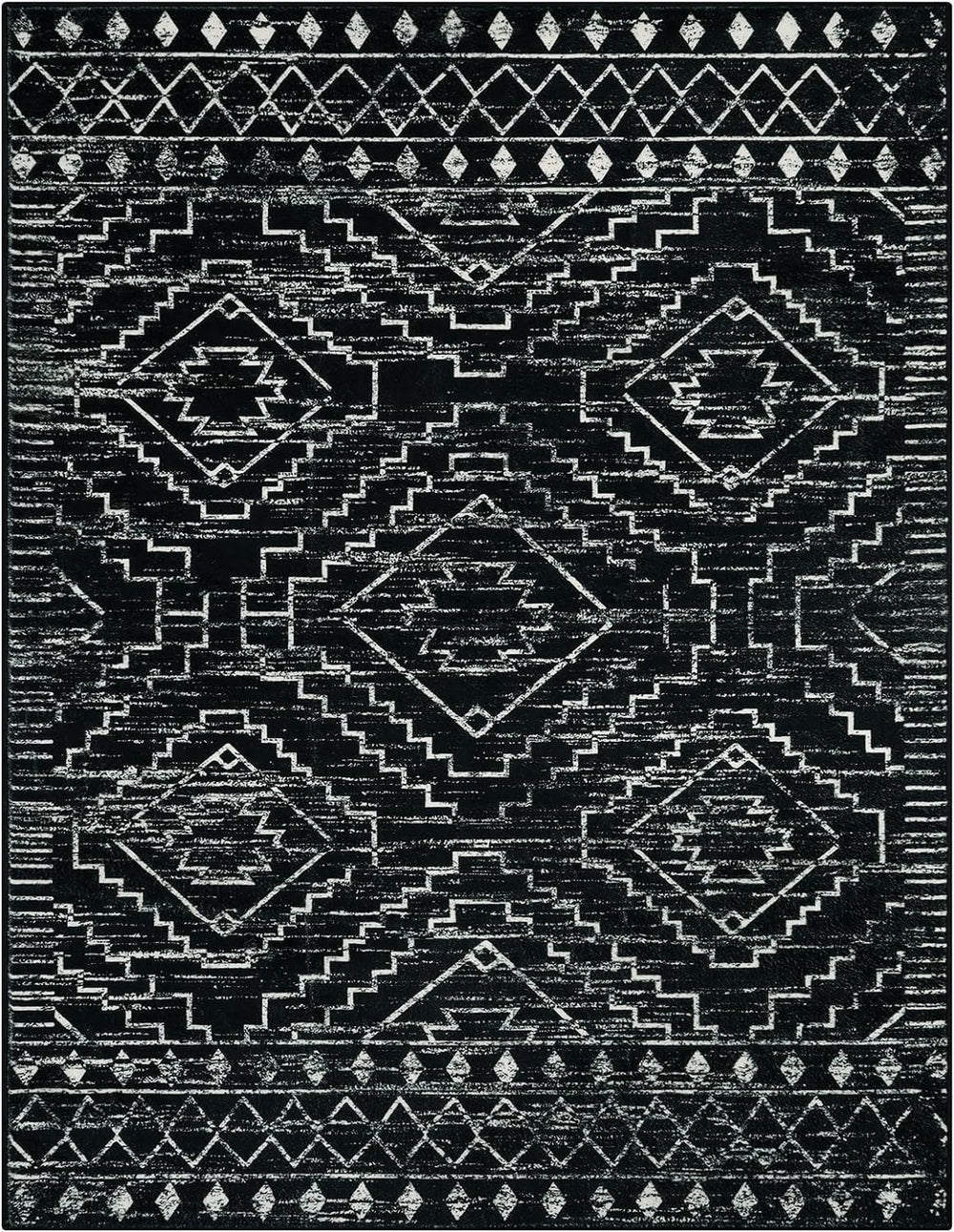Wonnitar Moroccan Washable Area Rug 5x7, Black Large Rug for Living Room, Non...