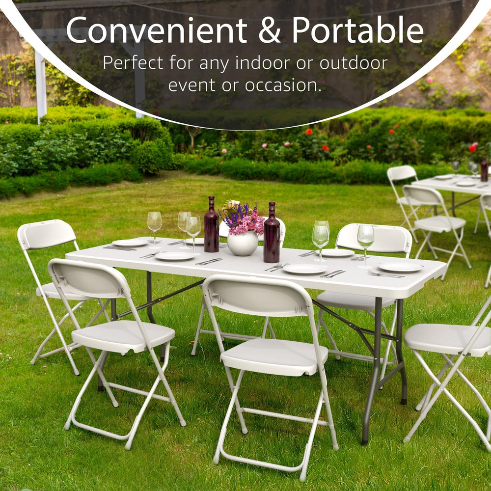 2 PACK of 6 Feet Foldable Table with Built in Handle & Steel Legs | 6FT H...