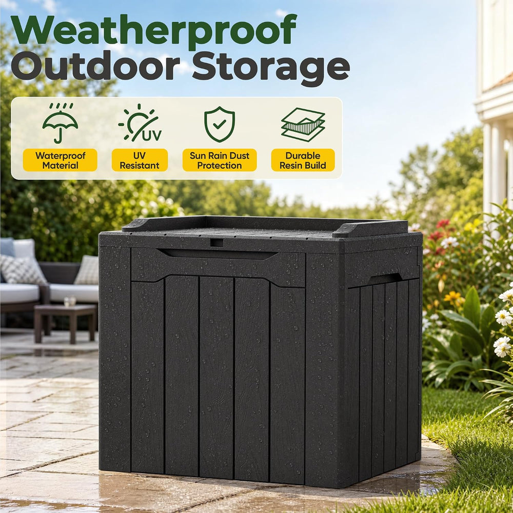 Flamaker Deck Box 31 Gallon Waterproof Resin Small Storage Box with Lid