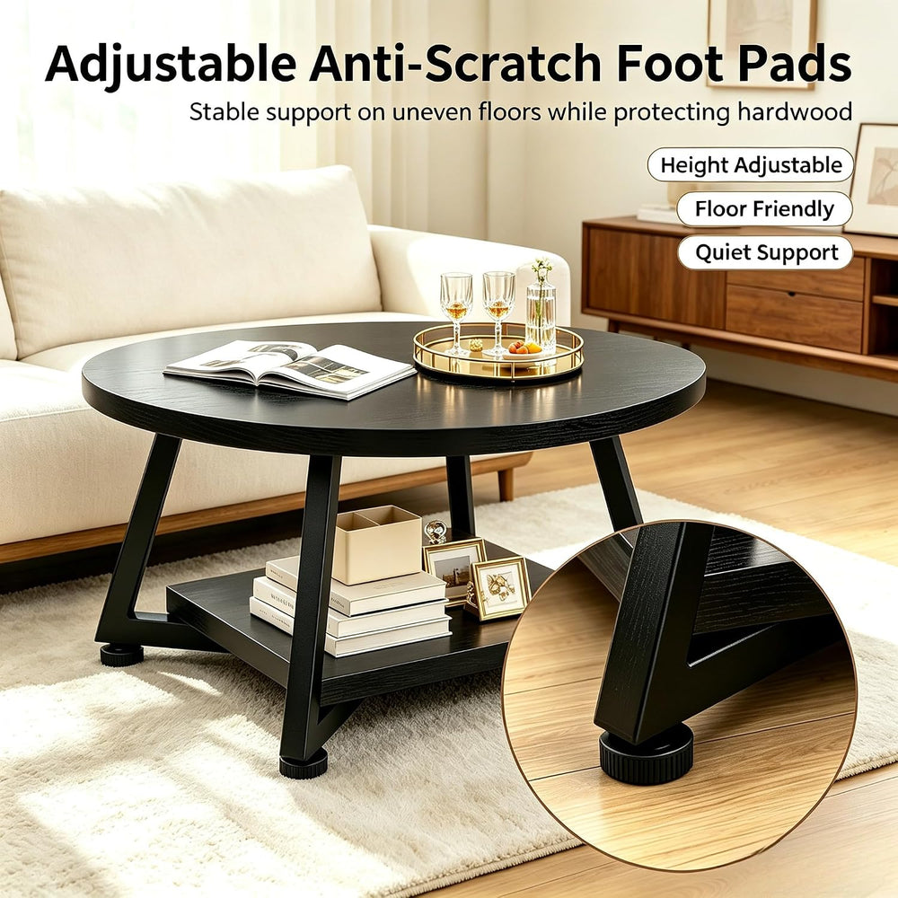 Coffee Tables for Living Room, 27.6" Round Coffee Table, Black Coffee Table