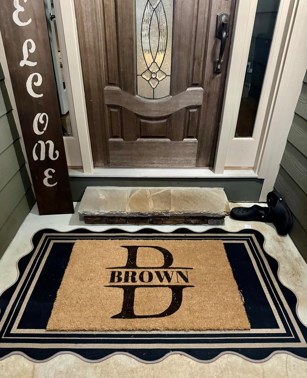 Scalloped Easy Jute 3x5 Front Door Mat, Washable Rugs for Entryway Black Outd...