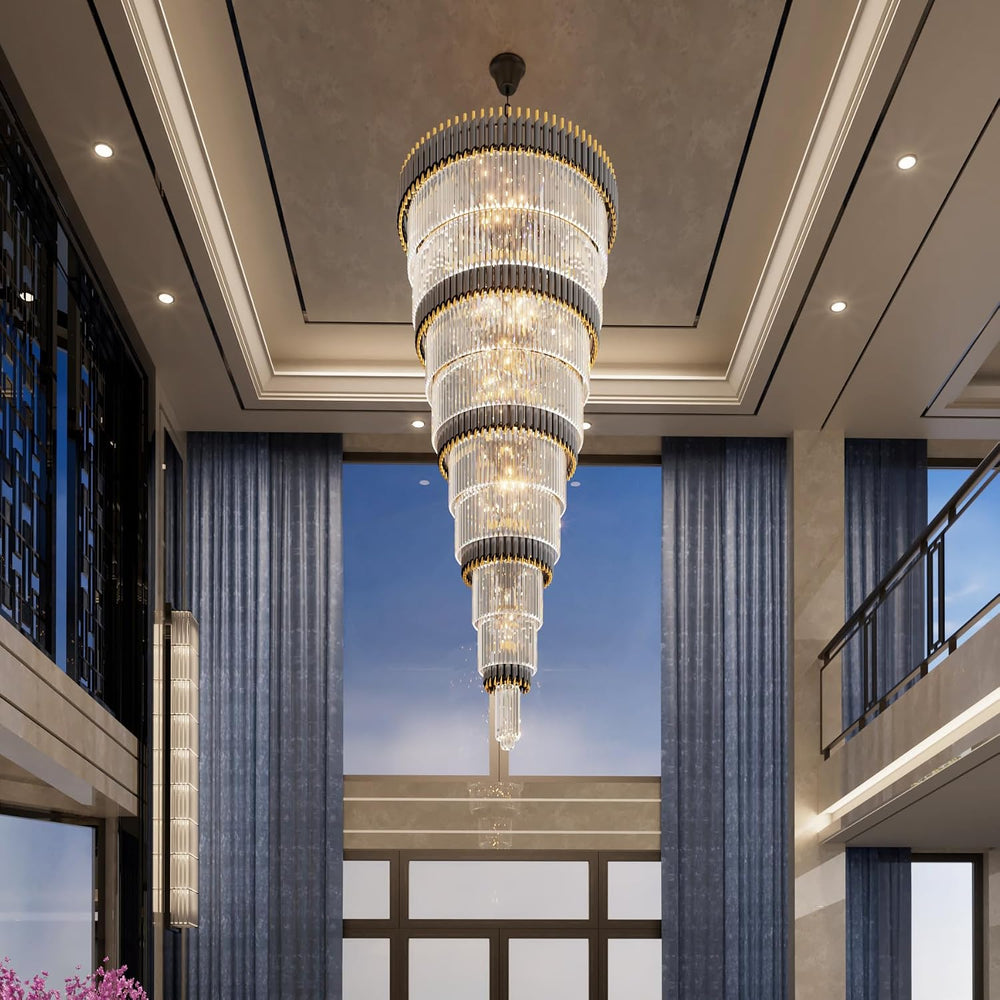 9-Tier Black and Gold Chandelier Modern Luxury Ballroom Chandelier Extra Larg...
