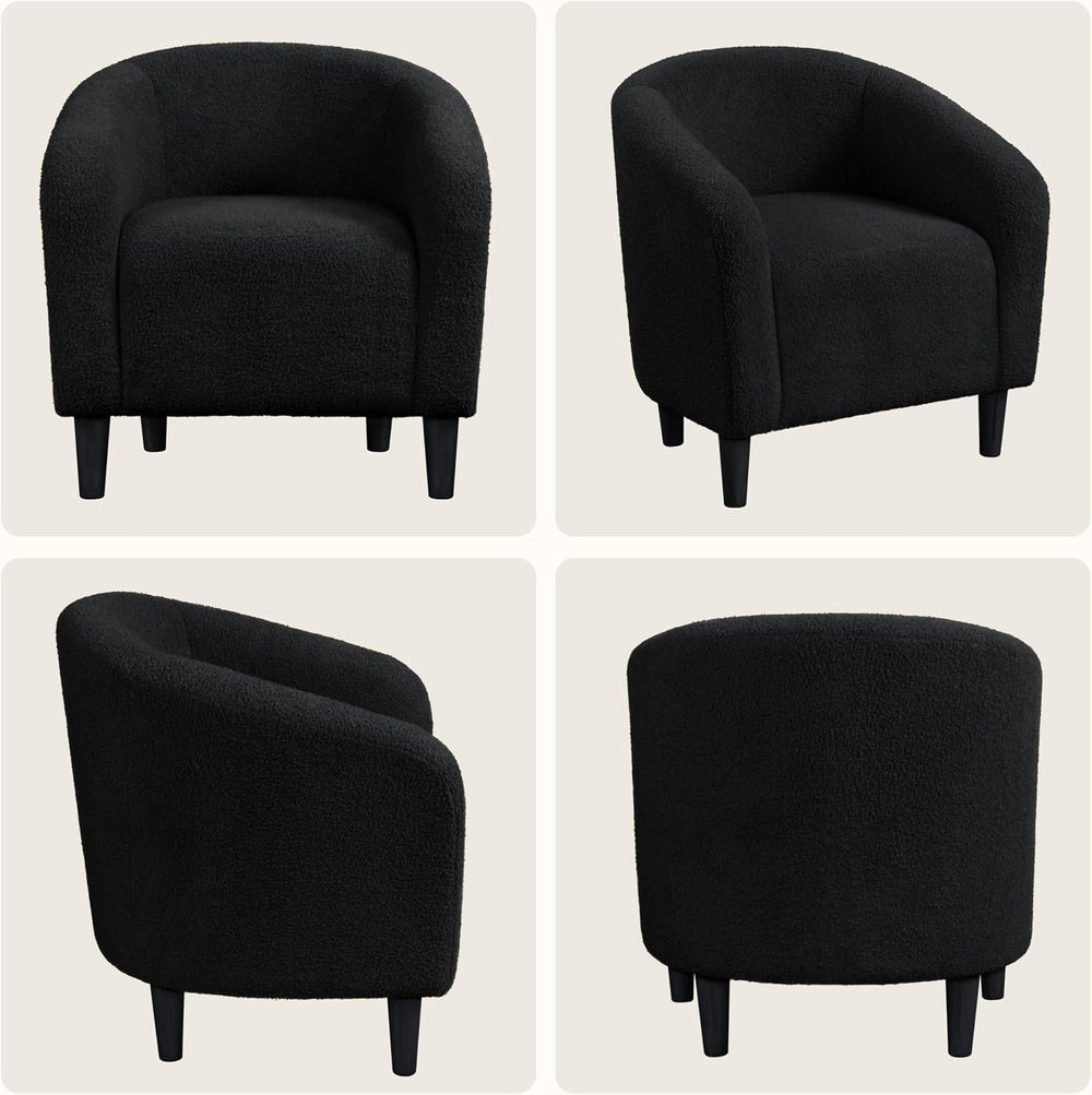 Yaheetech Small 25.5in Wide Sherpa Barrel Accent Chair for Bedroom, Black