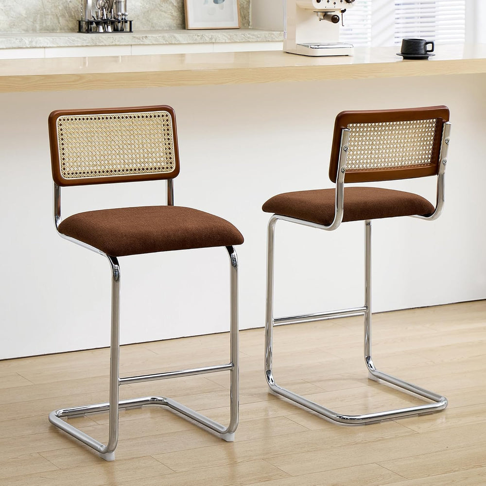 ONEVOG 26" Mid-Century Rattan Counter Height Bar Stools, Brown, Set of 2