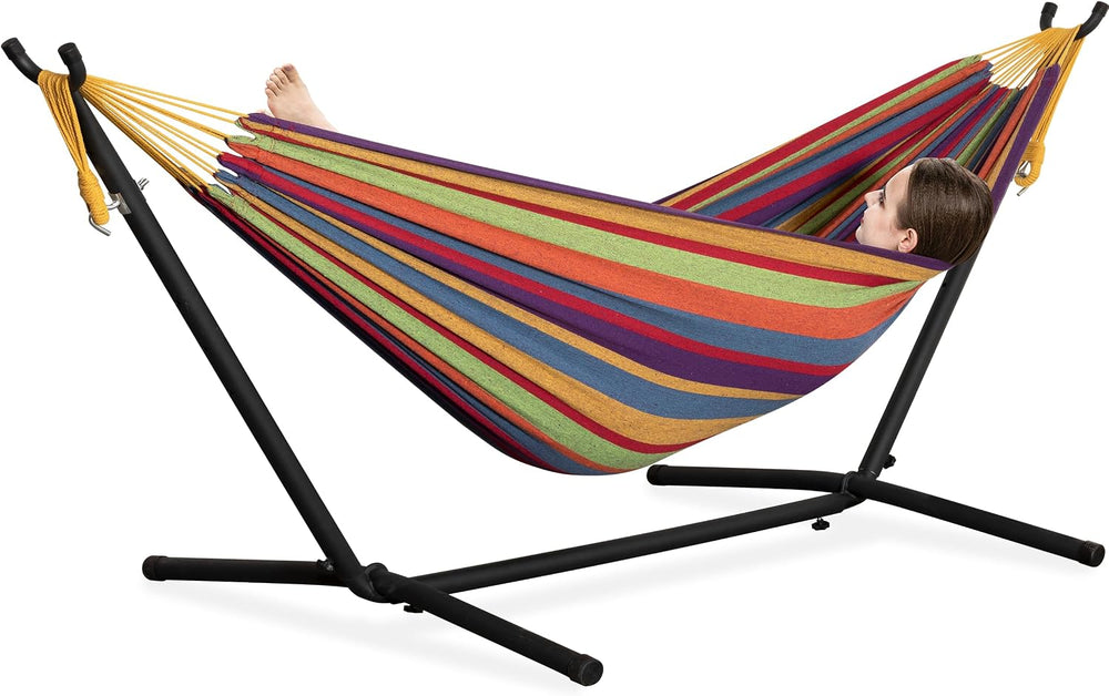Double Hammock with Stand for Outside, Heavy-Duty, Portable Tropical