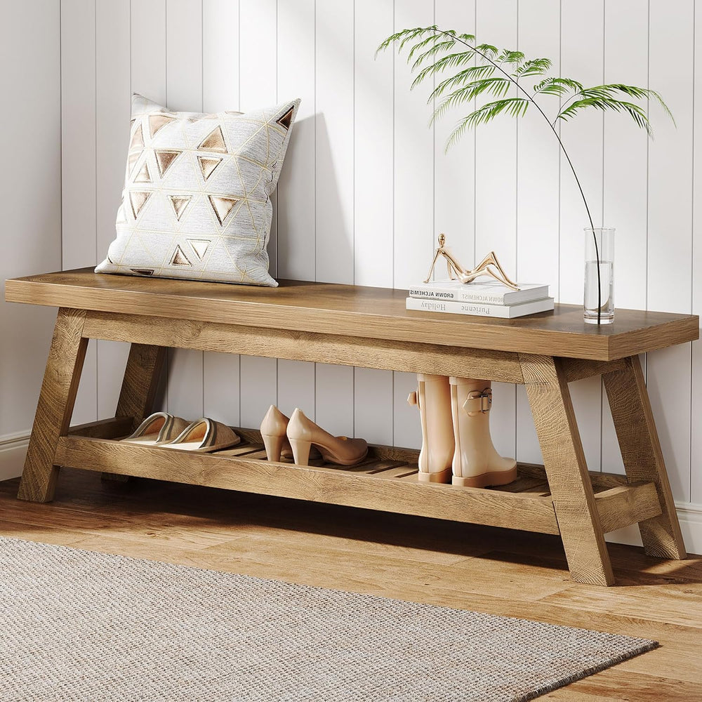 Tribesigns 55" Entryway Bench with Shoe Storage, Wood Bench Seat