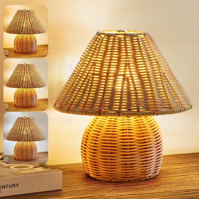 WERFOP Bamboo Table Lamp Handmade Boho Rattan Bedside Lamp,3 Colors Adjustable Vintage Wicker Wooden Nightstand Lamp with E26 Bulb for Bedroom Living Room Desk Entrance