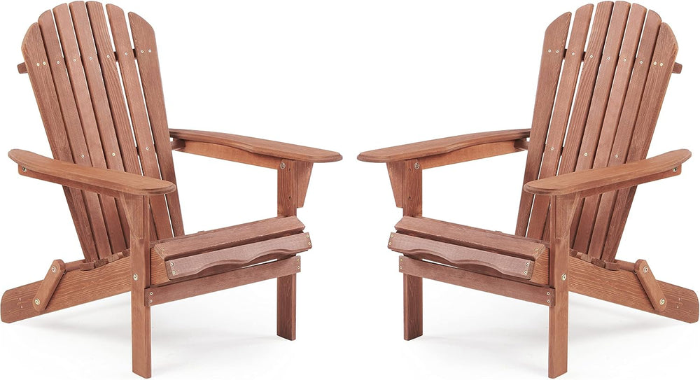 Mederra Wooden Folding Adirondack Chair Set of 2, Half Pre-Assembled Outdoor ...
