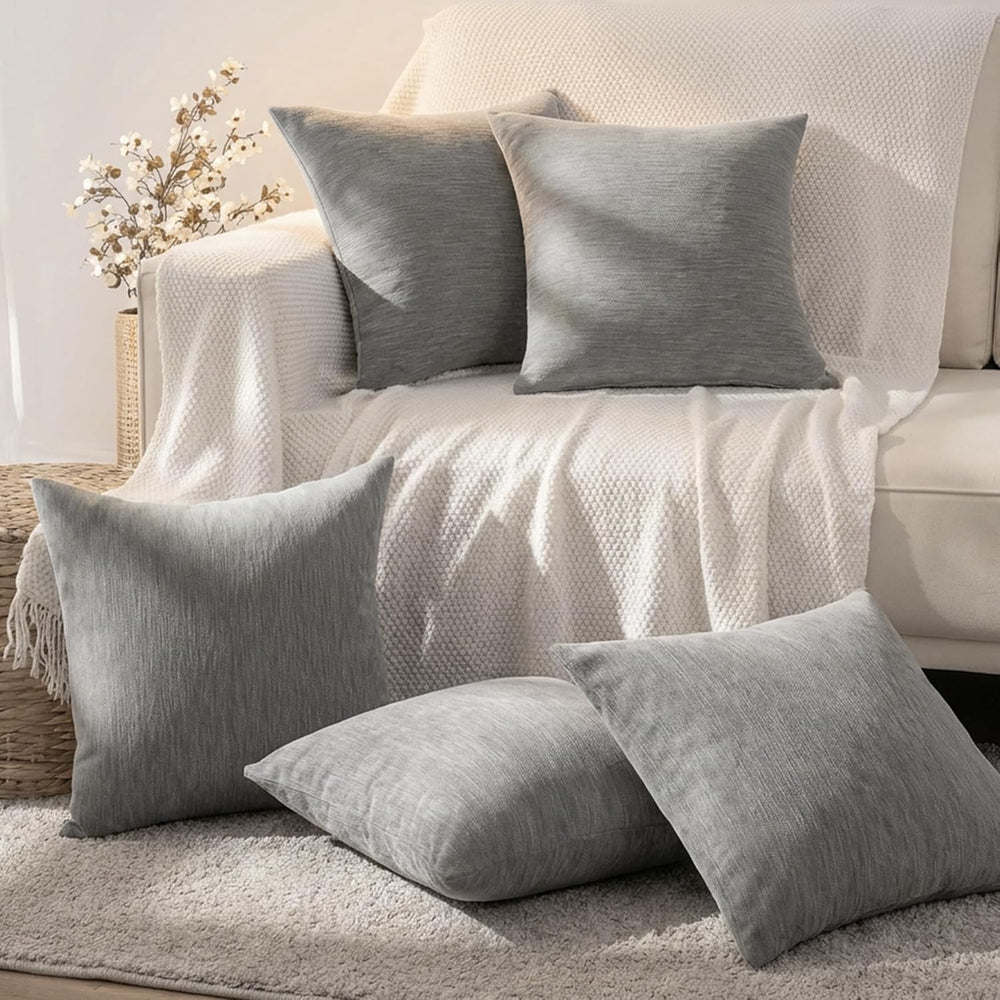 Set of 4 Grey Throw Pillow Covers 20x20 Inch, Neutral Boho Farmhouse Aestheti...