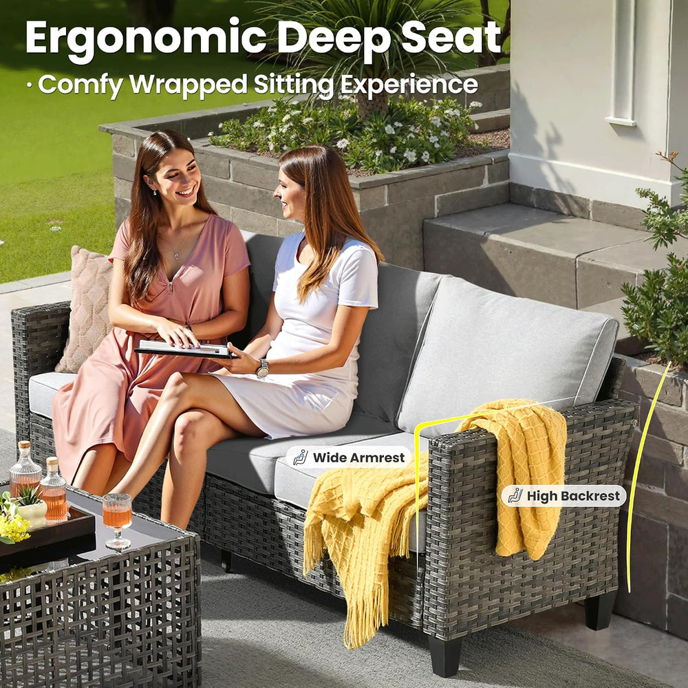 ovios 9 Pieces Patio Furniture Set, Outdoor Wicker Sofa Couch with Swivel Gli...